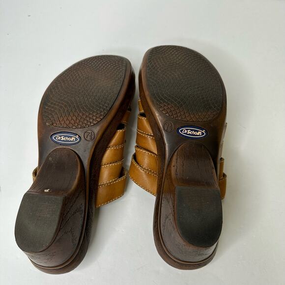 Dr Scholls Womens size 7.5 Brenna Leather Clog Mule Slip On Tan Air-Pillo - Picture 9 of 12